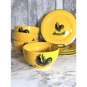 Horchow Rooster 4~ 5.5" Bowls With 4~8.5 " Plates No Chips No Cracks (3132)